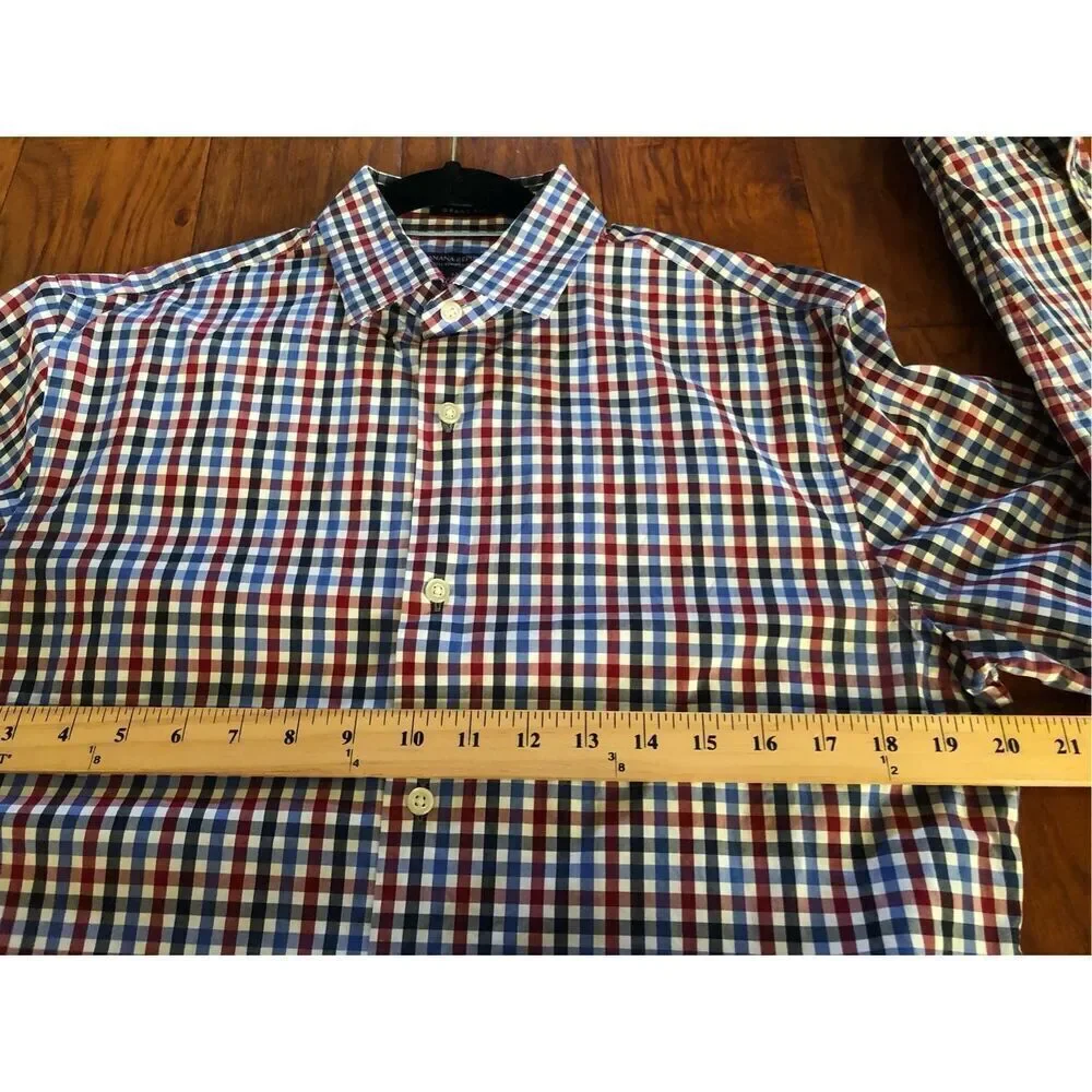 BANANA REPUBLIC 120s SUPIMA COTTON Plaid Multi Button up Shirt SZ M
